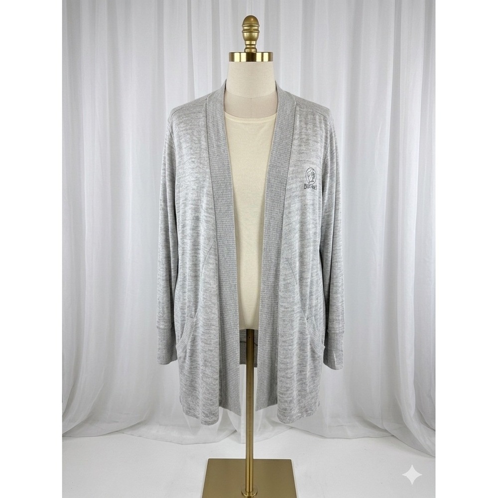 Buc-ee's Cardigan Womens Large Gray Open Front Logo Pockets Lightweight